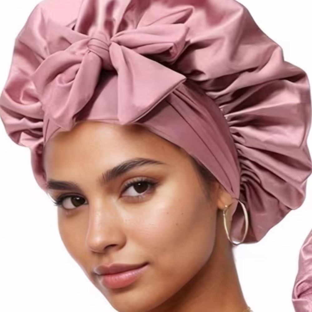 2 Satin Bow Bonnet for Women - Dusty Rose